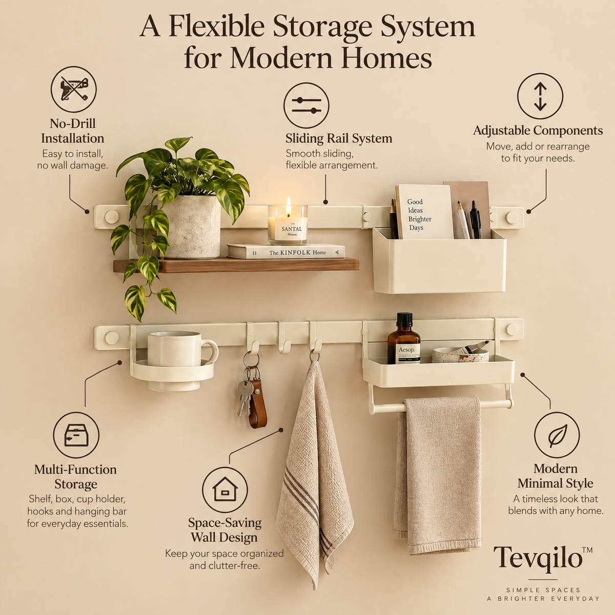Tevqilo™ SlideRail Adjustable Wall Storage